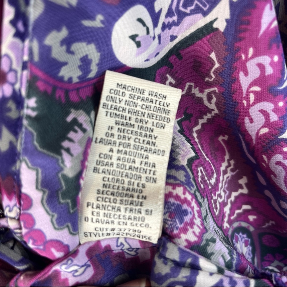 eci New York Multi Purple & Gray Blouse Elastic Waist Hem Ruffles Women’s Size 8 - Picture 13 of 14